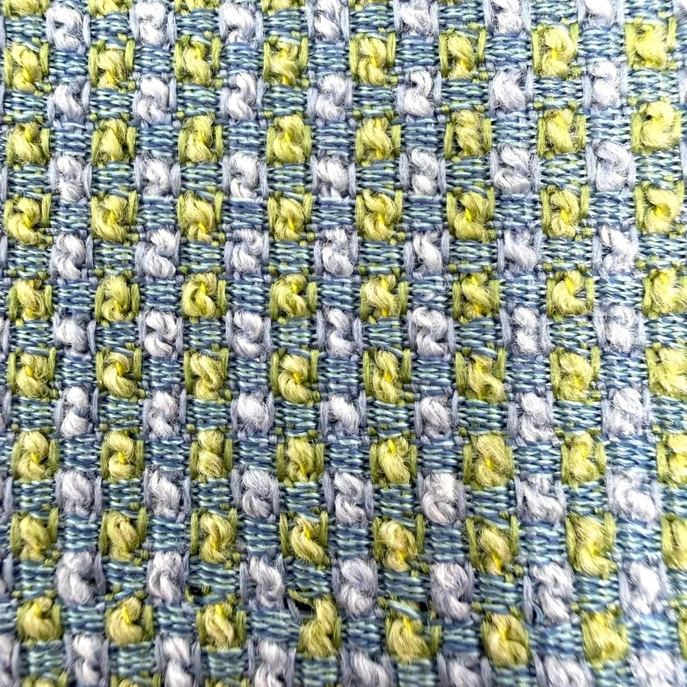 Blue Lime Green Textured Basketweave Upholstery Fabric Woven Heavyweight 0.5 yd